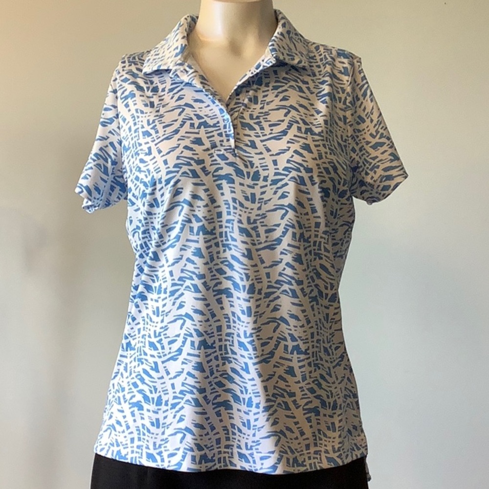 LevelWear Blue and White Patterned Polo Shirt, size L - FTTS